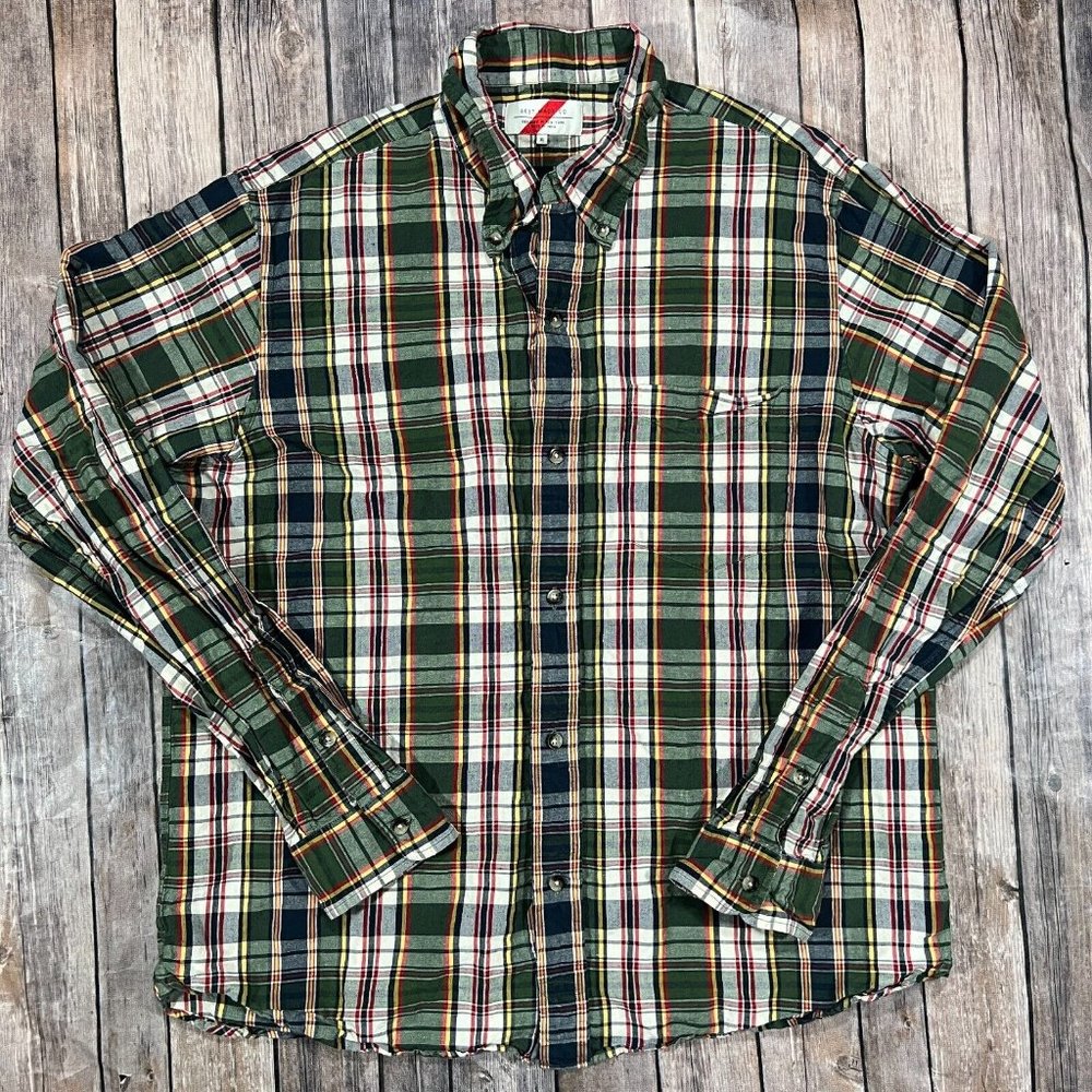 Best Made Co Linen Long Sleeve Button Shirt XL Men Green White Plaid Lightweight